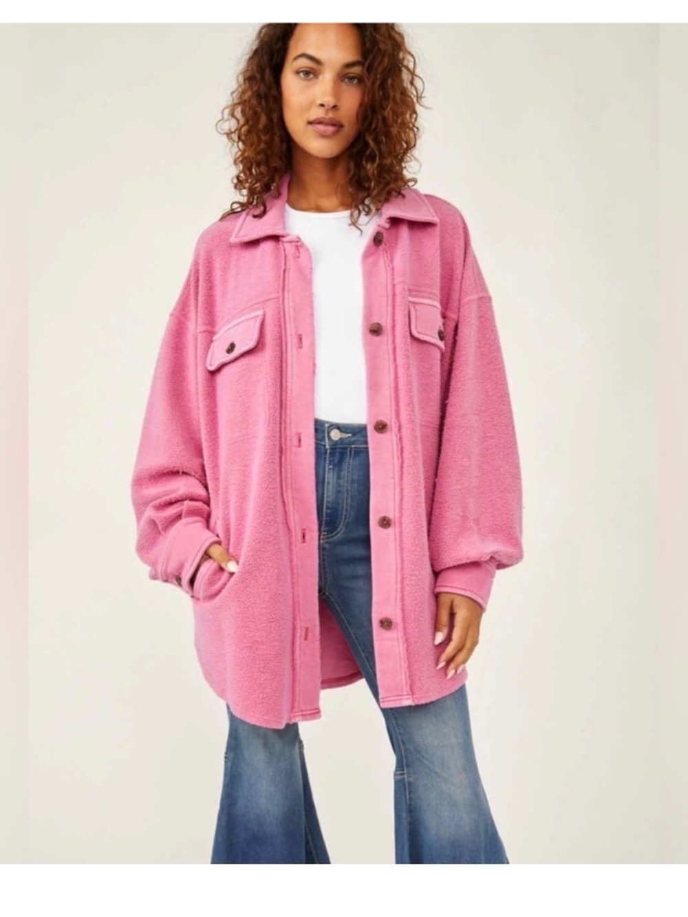 Free People S Pink Ruby Sweater Shacket EUC - Oversized